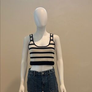 Frame Denim Black and Cream Fitted Cashmere Crop Tank Top